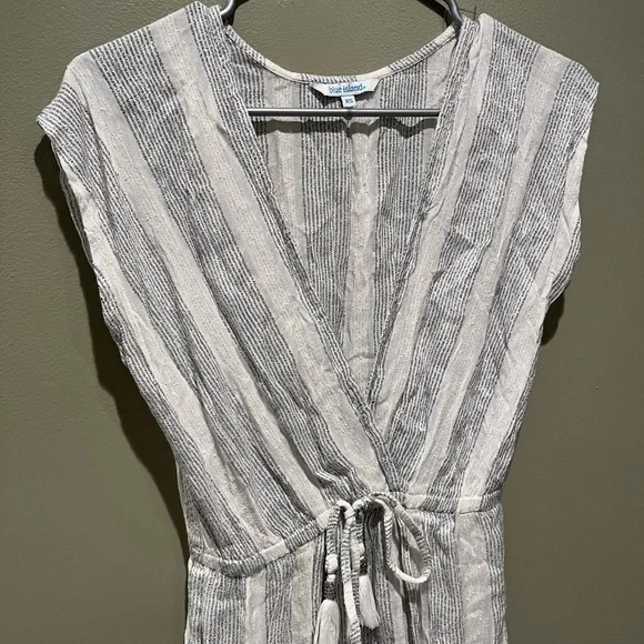 New Blue Island Silver White Wrap Maxi Dress Striped Glitter V Neck Spring - Picture 7 of 16